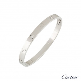 Cartier White Gold Half Diamond Love Bracelet?Size 17?B6035817